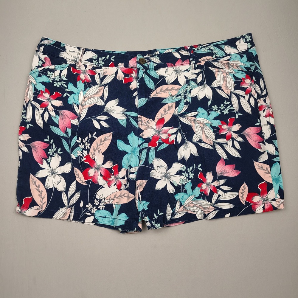 St Johns Bay Shorts Womens 24W Navy Blue Floral Tropical 7 Inch Cotton Twill